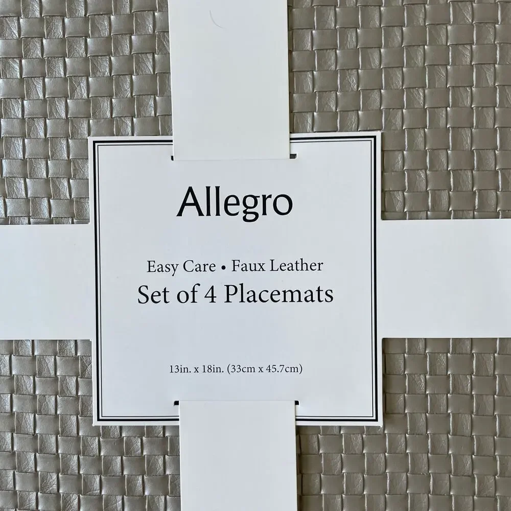 Allegro Metallic Silver Faux Leather Placemats 13x18 Set of 4 Holiday Glam NEW